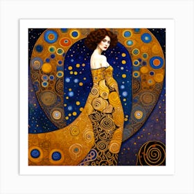 Abstract Portrait of a Brown Hair Beauty In a Dress With Spiral Elements Art Print