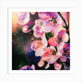 Blooming Pink Flowers Branch Art Oil Painting Art Print