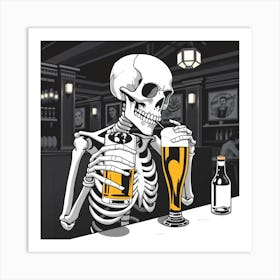 Skeleton Drinking Beer 12 Art Print