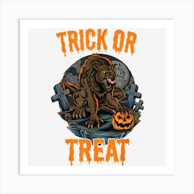 Trick Or Treat Wolf Pumpkin Halloween Art Print