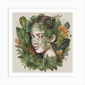 Woman With Leaves On Her Face Art Print