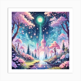 A Fantasy Forest With Twinkling Stars In Pastel Tone Square Composition 46 Art Print