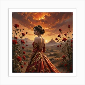 Girl In A Red Dress Art Print