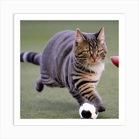 Cat Playing Soccer 1 Art Print