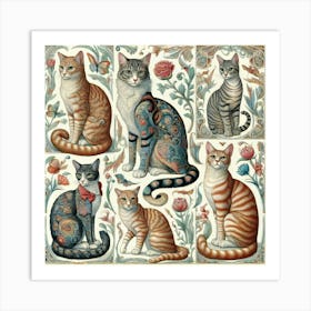 Cats And Flowers Art Print