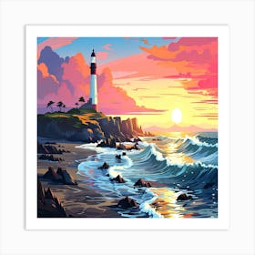 Sunset Lighthouse,Beautiful sea landscape with water and nature Art Print