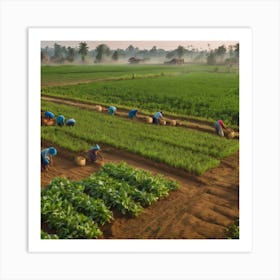 Farmers Working In A Field Art Print