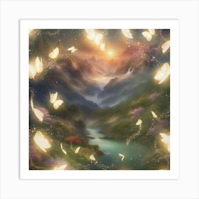 Landscape Fluttering Butterflies Art Print