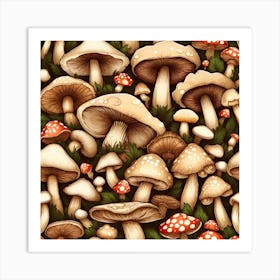 Seamless Pattern Of Mushrooms 1 Art Print