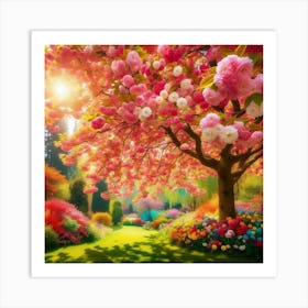 Cherry Blossoms In The Garden Art Print