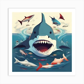 Sharks And Fishes Art Print