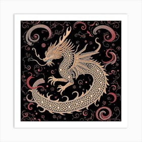 Dragon On Black Background 2 Art Print