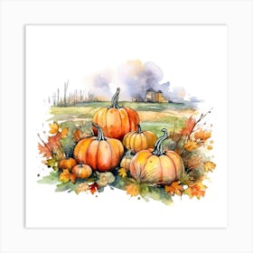 Group Of Pumpkins In Watercolour Illustration 5 Art Print