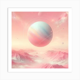 Pink Fantasty Mountain Sky Planet Art Print