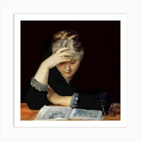 Woman Reading A Book, Vintage Woman Portrait Art Print