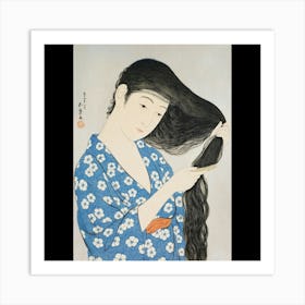 Woman Combing Her Hair Art Print