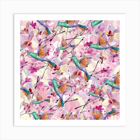 Tropical Flowers ,Bird Art Print