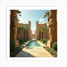 Serene Temple Of Luxor With Majestic Statues And Beautiful Gardens 1 Art Print