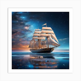 Sailing Ship At Night 1 Art Print