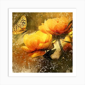 Yellow Peonies With Butterfly Art Print