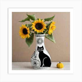 Black Cat In A Vase Art Print