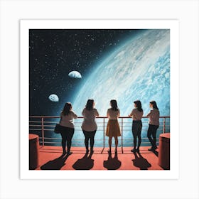 Group Of Women Looking At A Planet Art Print