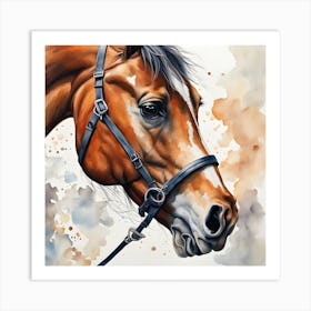 Impressionism Watercolor Horse Portrait Art Print