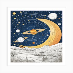 Planets And Moon Art Print