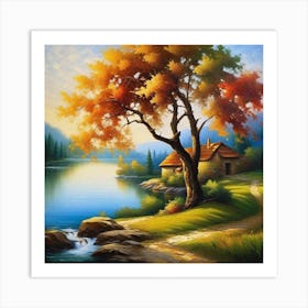 Autumn Tree By The Lake 1 Art Print