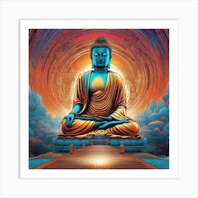 Lord Buddha Is Walking Down A Long Path, In The Style Of Bold And Colorful Graphic Design, David , R Art Print