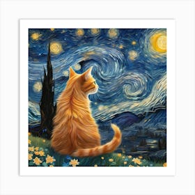 Starry Night Cat 4 Art Print