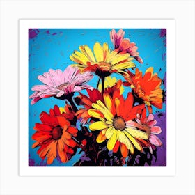 Andy Warhol Style Pop Art Flowers Asters 1 Square Art Print