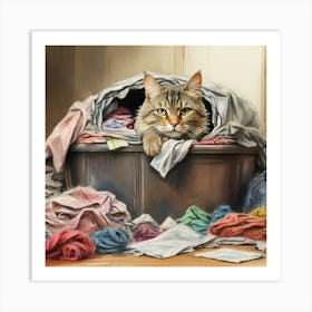 Cat In Laundry Basket 3 Art Print