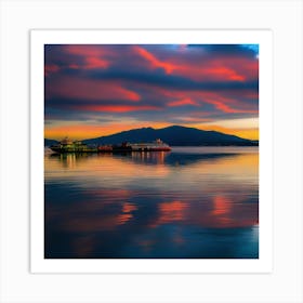 Sunset At Seattle Harbor Art Print