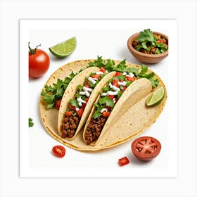 Mexican Taco Isolated On White Background 3639278193 Art Print