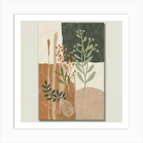 Abstract boho wall art in beige and green 8 Art Print