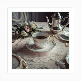 Table Setting With A Cup Of Coffee Art Print