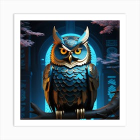 Owl On A Branch Art Print