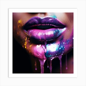 Colorful Lips Dripping Paint in metalic pink. Pasion concept Art Print