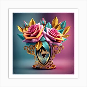 Tres Rosas Colores Fosforescentes Art Print