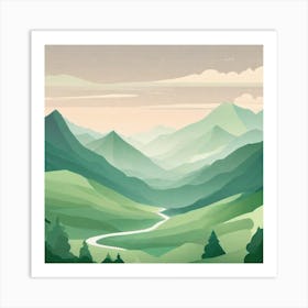 Misty mountains background in green tone 128 Art Print