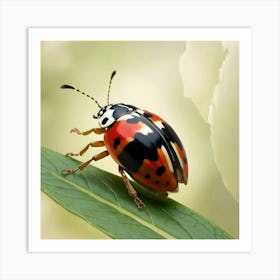 A Vibrant, Highly Detailed Image Of A Beautiful Ladybug Perched On A Delicate Green Leaf Art Print