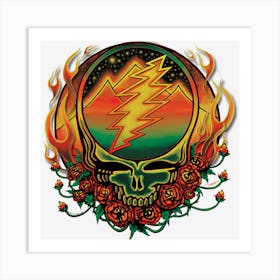 Grateful Dead Death Steal Your Face Deadhead Hippie, Logo Graphic Art Art Print