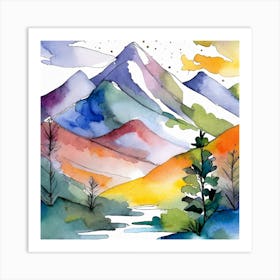 Firefly An Illustration Of A Beautiful Majestic Cinematic Tranquil Mountain Landscape In Neutral Col (35) Art Print