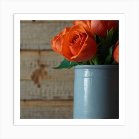 Orange Roses In A Vase Art Print