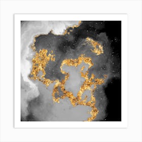 100 Nebulas in Space with Stars Abstract in Black and Gold n.101 Art Print