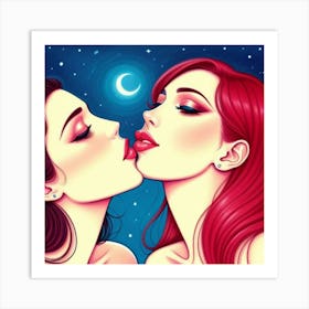 Two Women Kissing Art Print