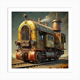 A Rusty Old Steam Locomotive On A Track Art Print