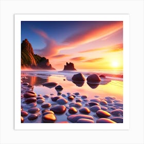 Sunset Rocks On The Beach Poster