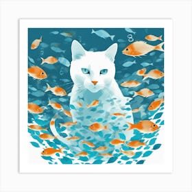 Cat With Fishes 1 Art Print